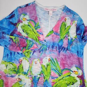 Leoma LoveGrove Sweater Women's Small Cardigan Colorful Parrots‎